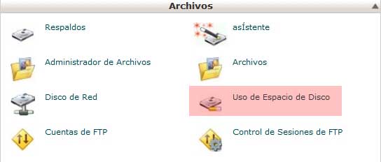 Uso de espacio en Disco Cpanel