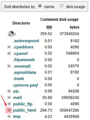 Navegar por l espcaio usado en Cpanel