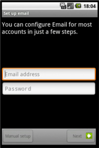 Pantalla de configuración de correo electrónico