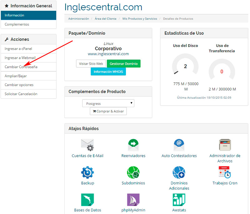 Editar contraseña, ir a Cpanel