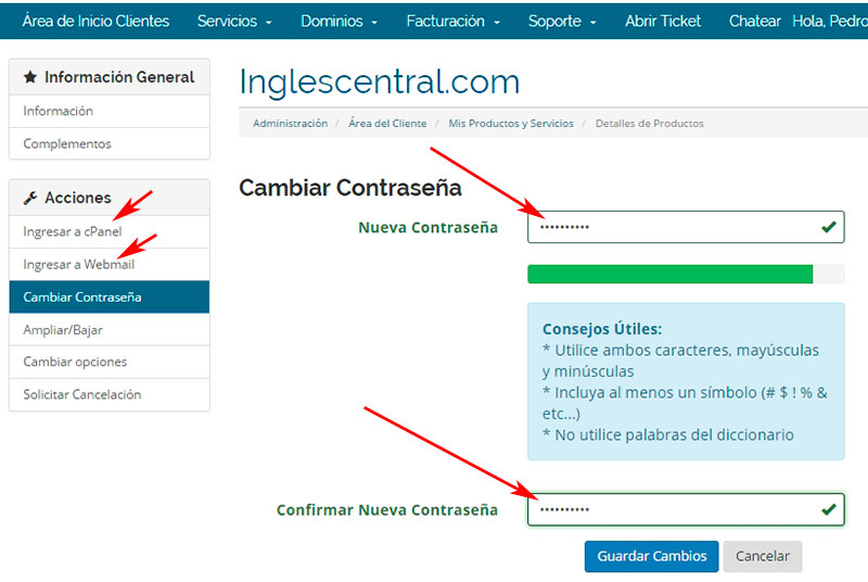 Cambiar contraseña de cpanel en WHMCS