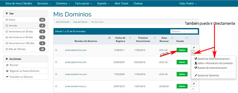 Seleccion de dominio