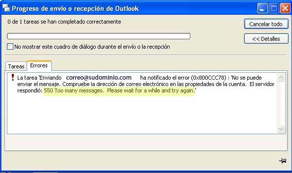 550 demasiados mensajes 500 too many messages