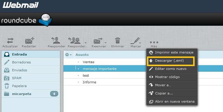 roundcube descargar backup
