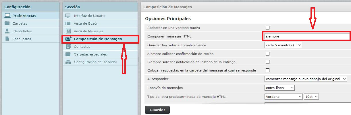 Roundcube preferencias