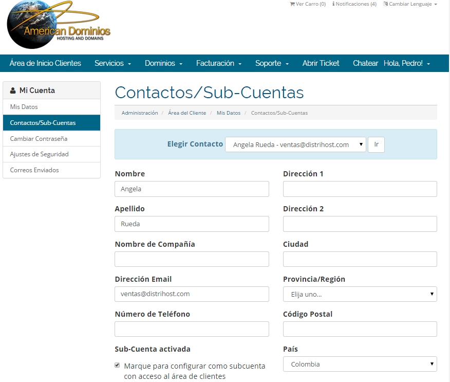 Crear Contactos/Subcuentas en WHMCS
