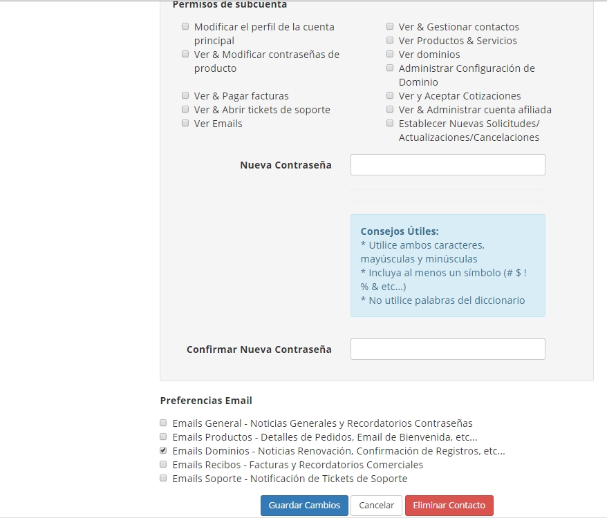 Crear Contactos/Subcuentas en WHMCS