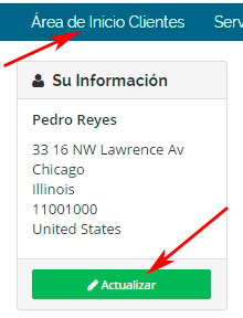 Area de inicio WHMCS