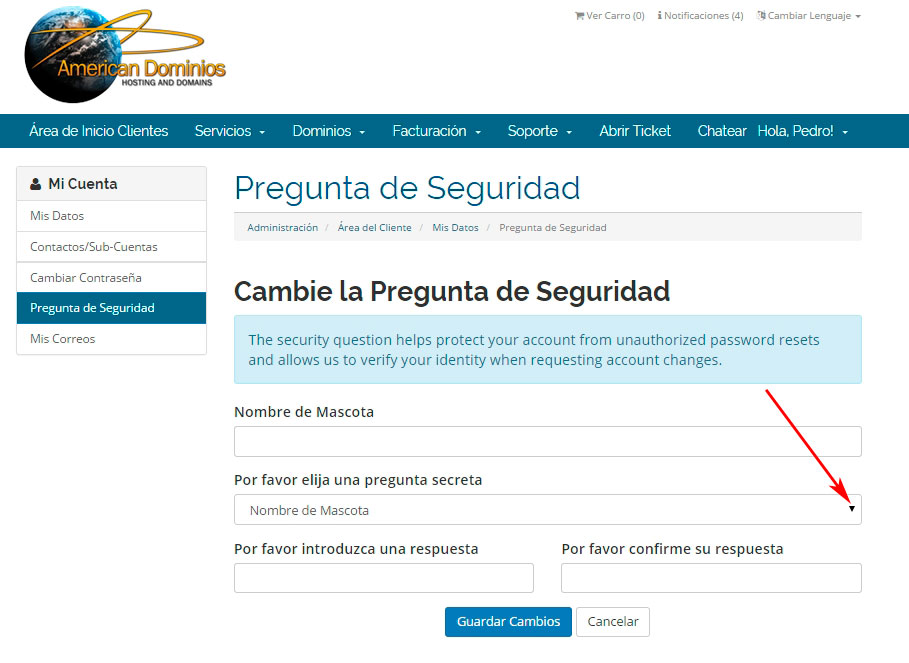 Pregunta de Seguriddad WHMCS